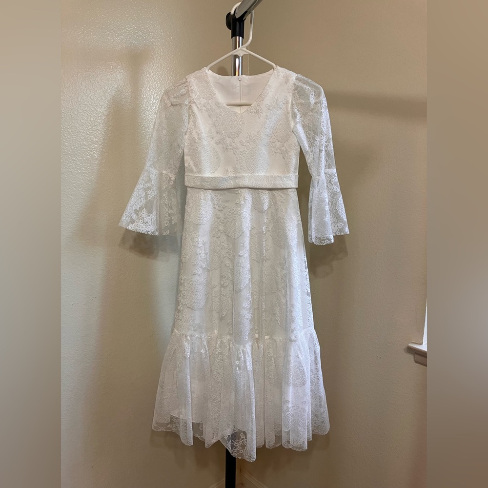 Elegant White Lace Dress with Bell Sleeves